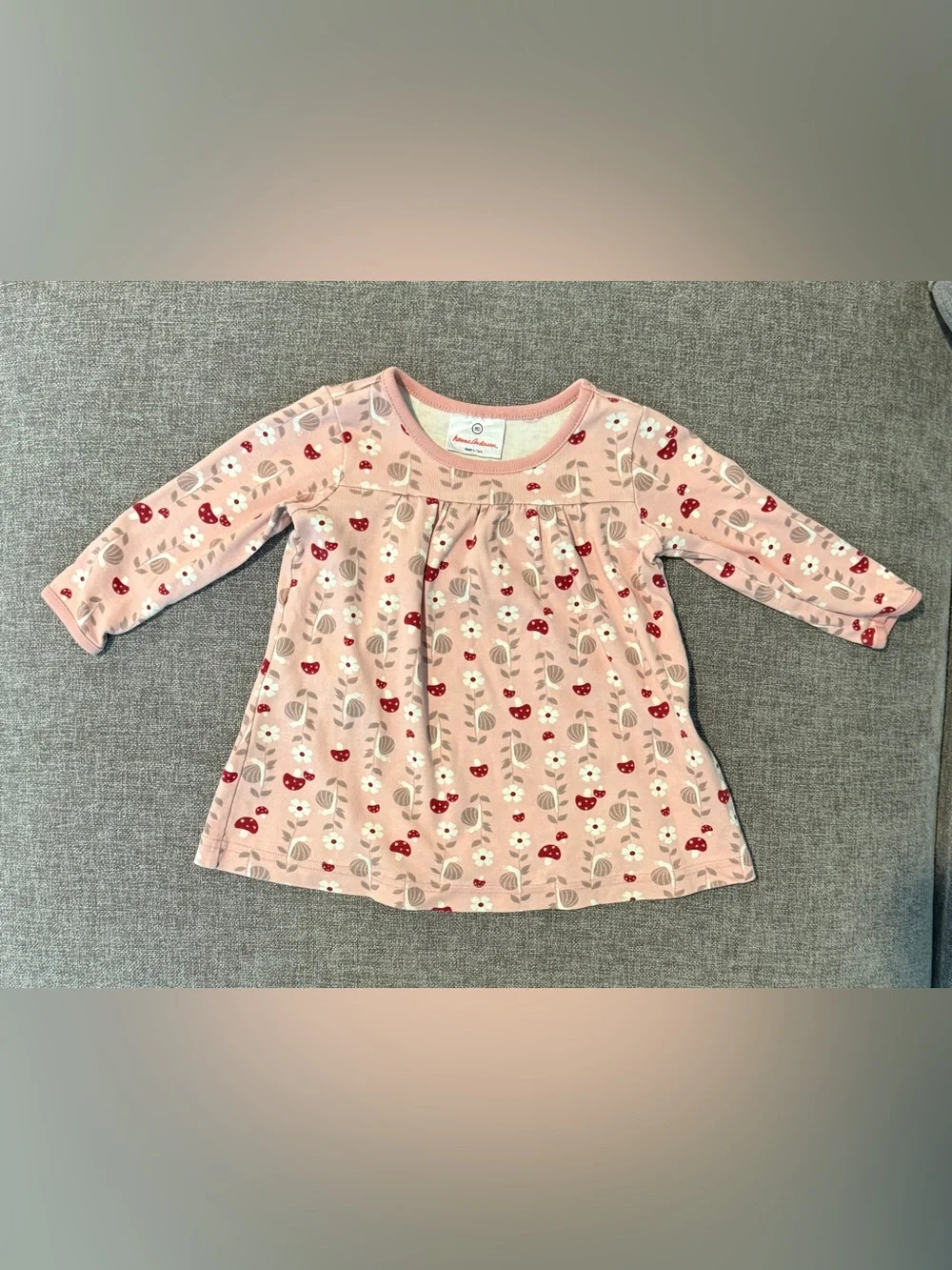 Hanna Andersson Pink Floral Mushroom Long Sleeve Dress 80 (US 18-24m)